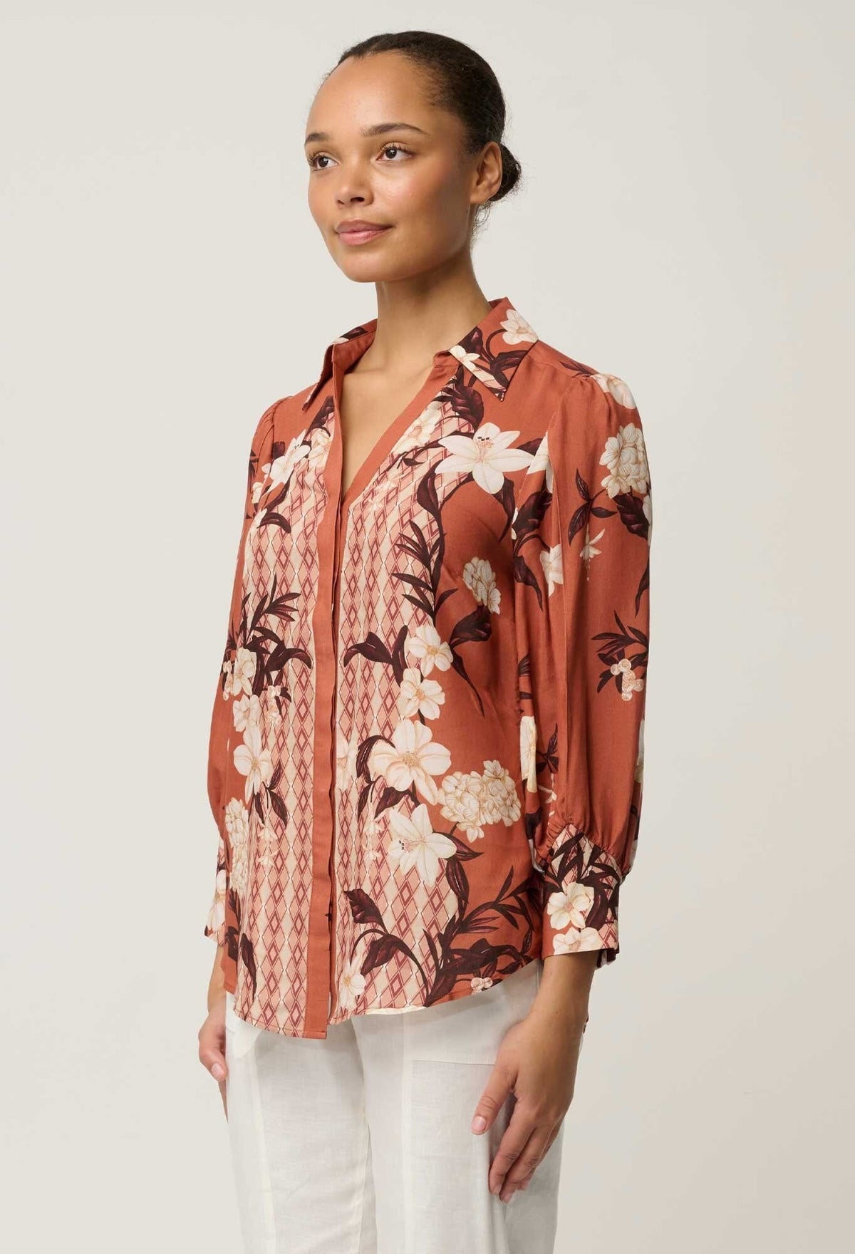 ONCE WAS Nerine Viscose Faille Cutout Sleeve Detail Print - Amber Vine Shirts & Blouses - Zabecca Living