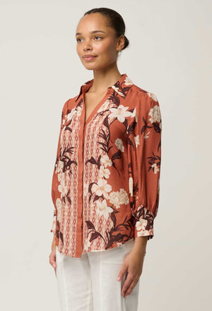 ONCE WAS Nerine Viscose Faille Cutout Sleeve Detail Print - Amber Vine Shirts & Blouses - Zabecca Living