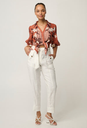 ONCE WAS Nerine Viscose Faille Cutout Sleeve Detail Print - Amber Vine Shirts & Blouses - Zabecca Living