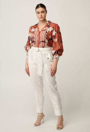 ONCE WAS Nerine Viscose Faille Cutout Sleeve Detail Print - Amber Vine Shirts & Blouses - Zabecca Living