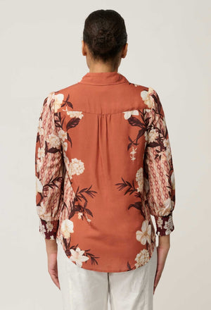 ONCE WAS Nerine Viscose Faille Cutout Sleeve Detail Print - Amber Vine Shirts & Blouses - Zabecca Living