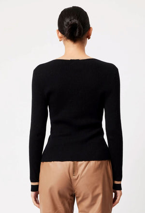 ONCE WAS Nova Merino Wool Knit Top - Black/Husk Jumpers + Knitwear - Zabecca Living