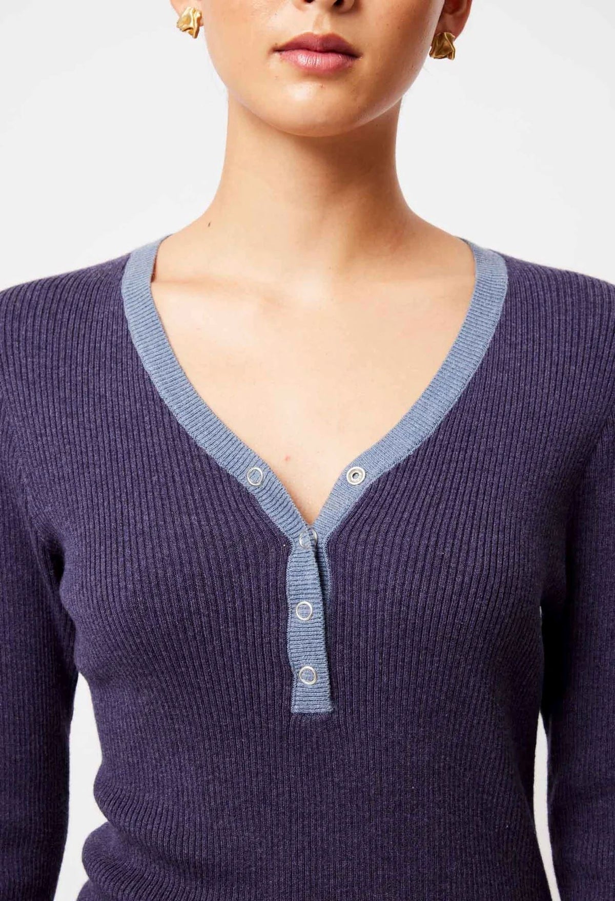 ONCE WAS Nova Merino Wool Knit Top - Ink/Storm Jumpers + Knitwear - Zabecca Living