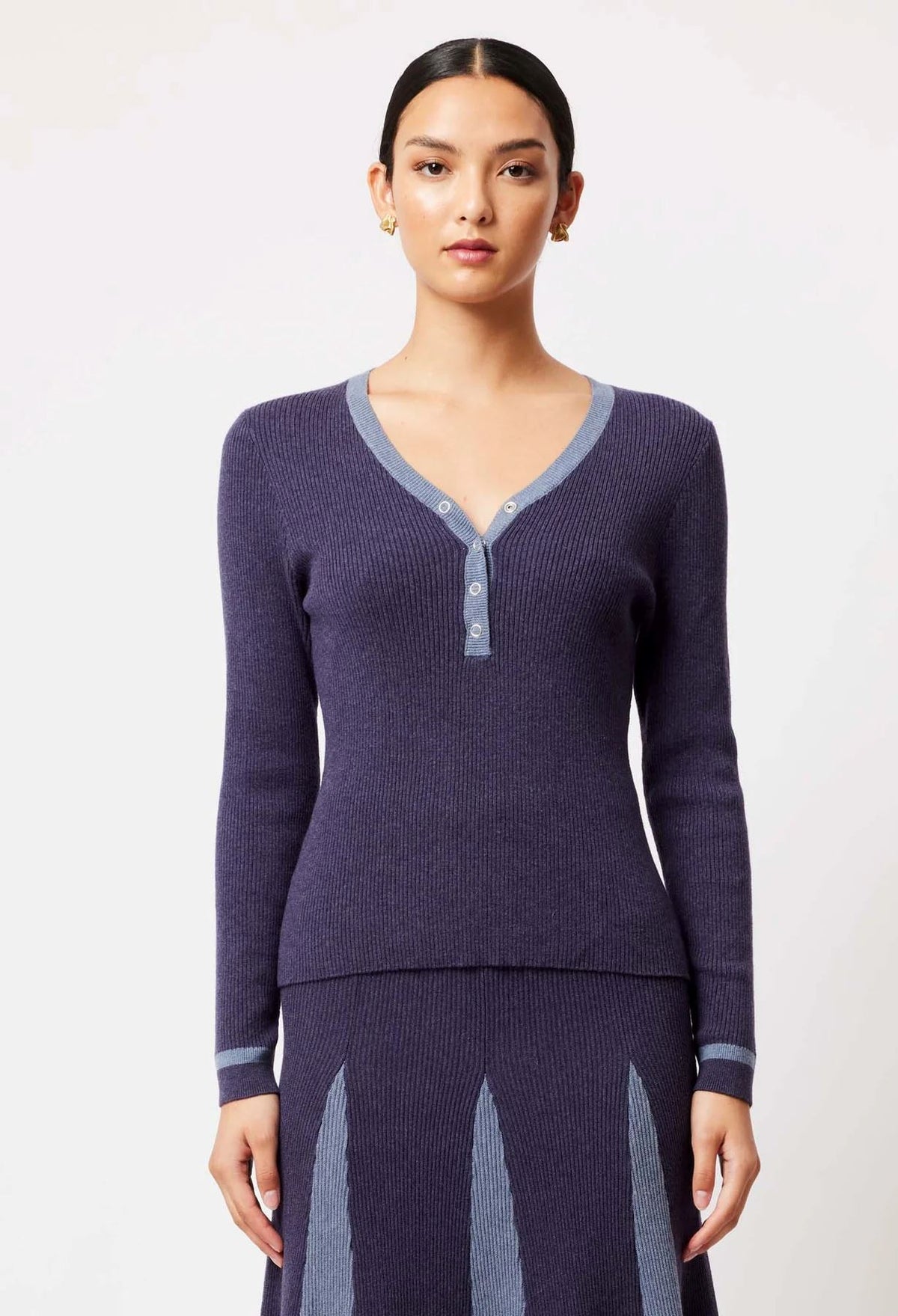 ONCE WAS Nova Merino Wool Knit Top - Ink/Storm Jumpers + Knitwear - Zabecca Living