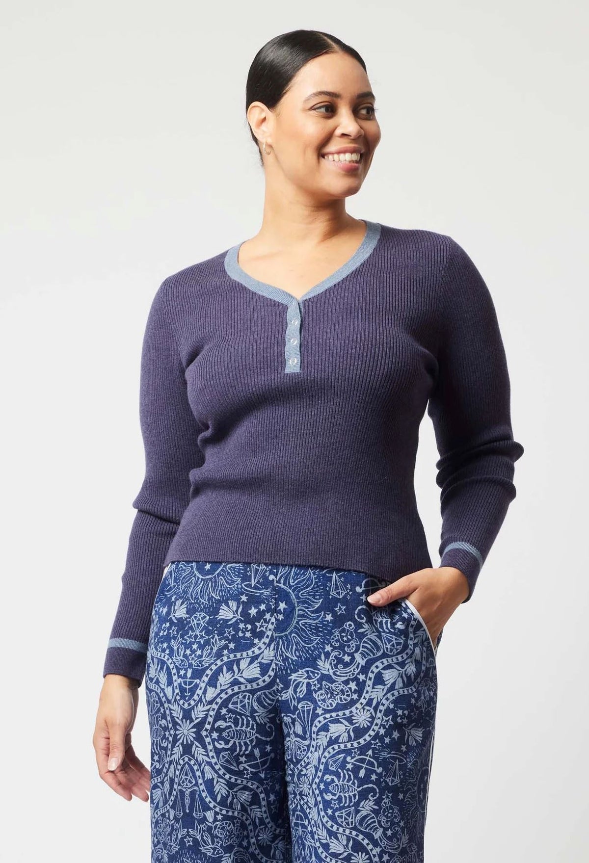 ONCE WAS Nova Merino Wool Knit Top - Ink/Storm Jumpers + Knitwear - Zabecca Living