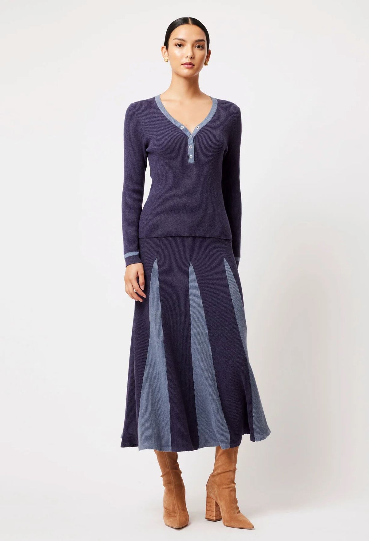 ONCE WAS Nova Merino Wool Knit Top - Ink/Storm Jumpers + Knitwear - Zabecca Living