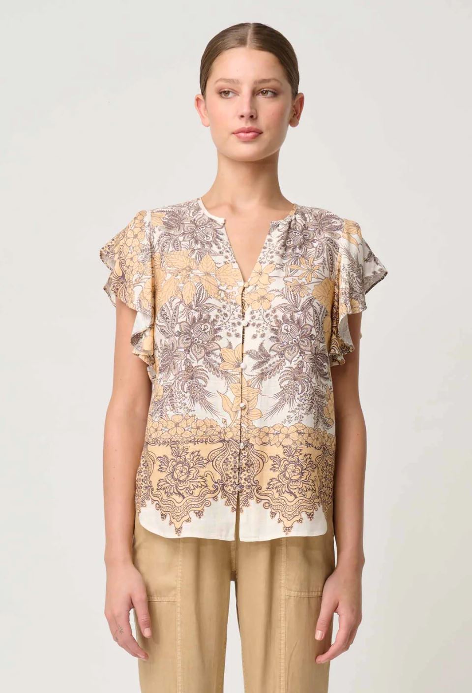 ONCE WAS Novia Linen Viscose Top - Golden Mallow Shirts &amp; Blouses - Zabecca Living