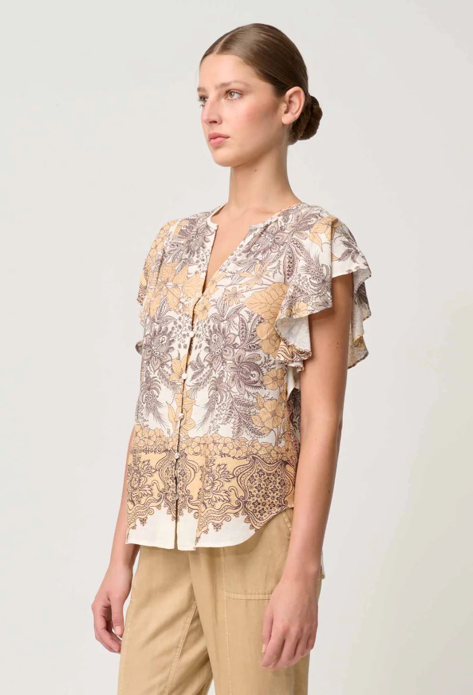 ONCE WAS Novia Linen Viscose Top - Golden Mallow Shirts &amp; Blouses - Zabecca Living