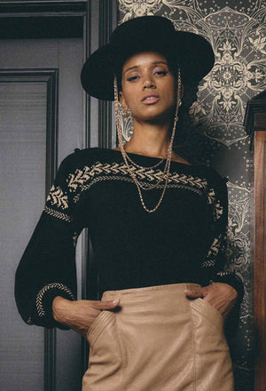 ONCE WAS Odessa Merino Wool Blend Knit Top - Onyx Jumpers + Knitwear - Zabecca Living
