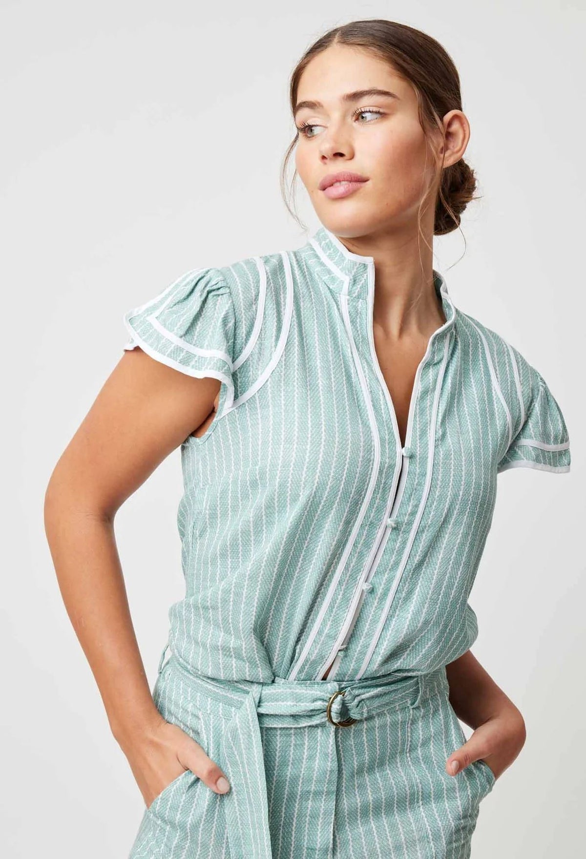 ONCE WAS Panama Linen Viscose Top - Capri Stripe Shirts &amp; Blouses - Zabecca Living