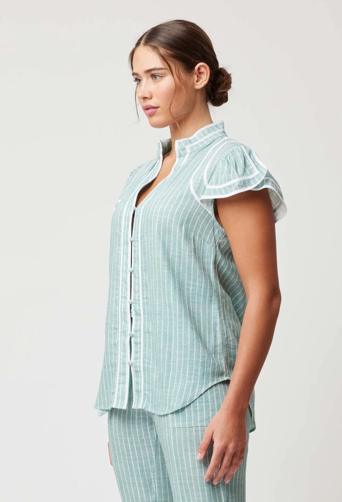 ONCE WAS Panama Linen Viscose Top - Capri Stripe Shirts &amp; Blouses - Zabecca Living