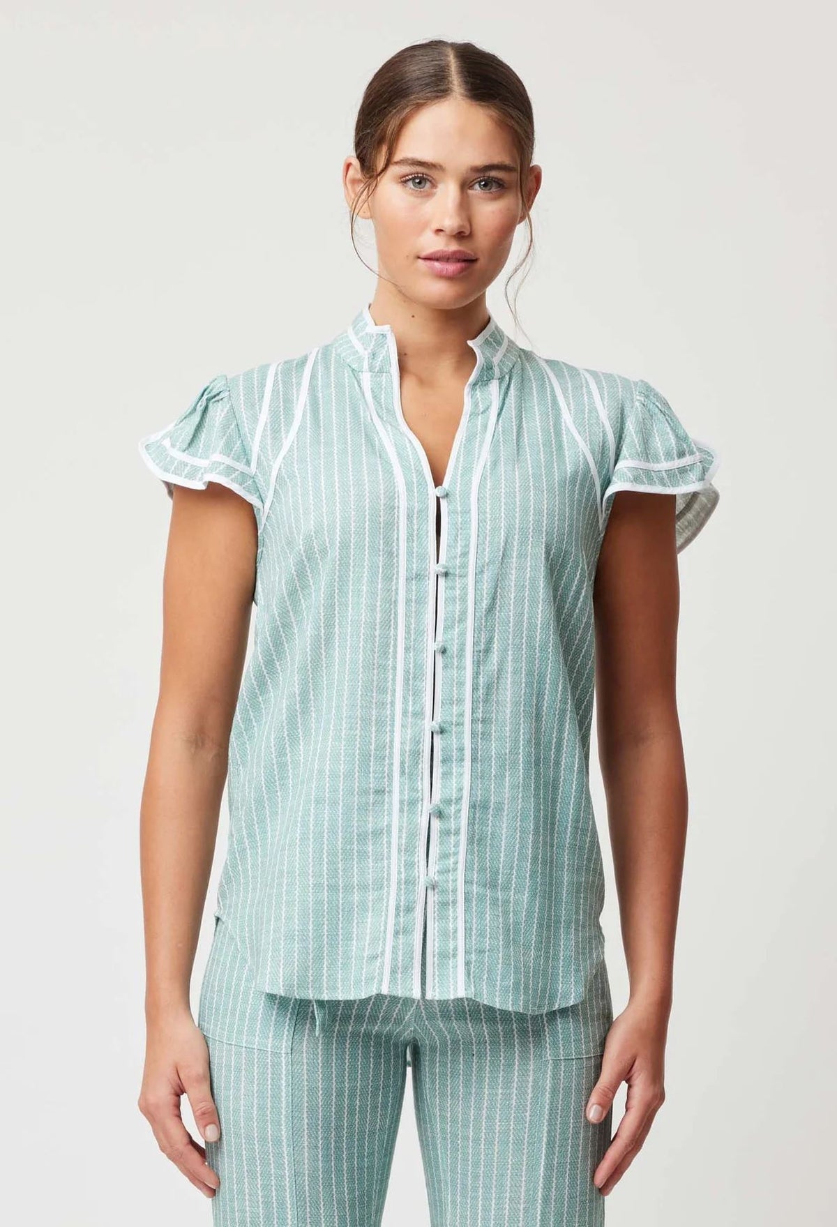 ONCE WAS Panama Linen Viscose Top - Capri Stripe Shirts &amp; Blouses - Zabecca Living