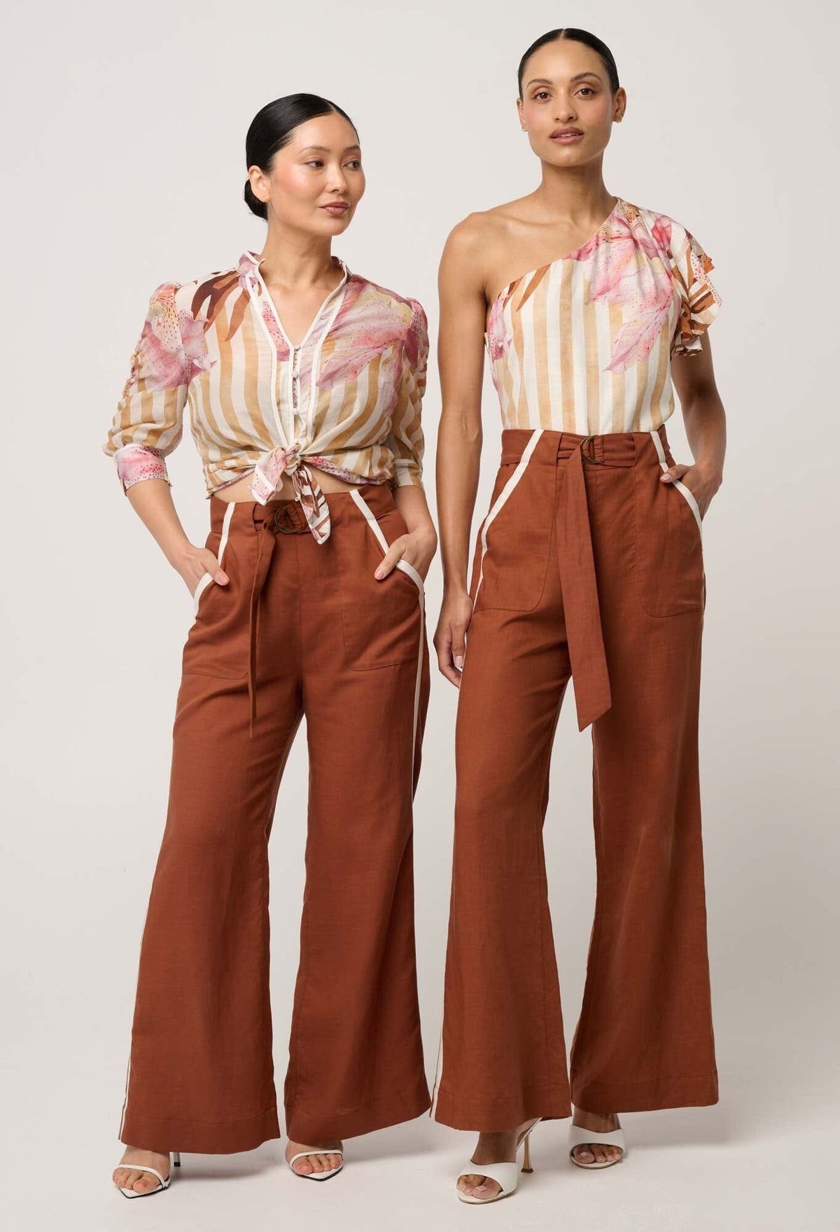 ONCE WAS Petite Grace Tencel Linen Contrast Bind Pant - Caramel PANTS - Zabecca Living