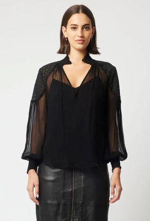 ONCE WAS Phoenix Viscose Chiffon Blouse - Black Shirts & Blouses - Zabecca Living