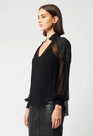 ONCE WAS Phoenix Viscose Chiffon Blouse - Black Shirts & Blouses - Zabecca Living