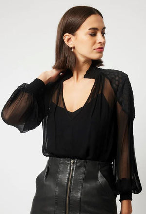 ONCE WAS Phoenix Viscose Chiffon Blouse - Black Shirts & Blouses - Zabecca Living