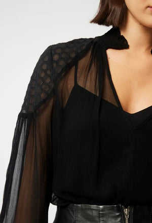 ONCE WAS Phoenix Viscose Chiffon Blouse - Black Shirts & Blouses - Zabecca Living