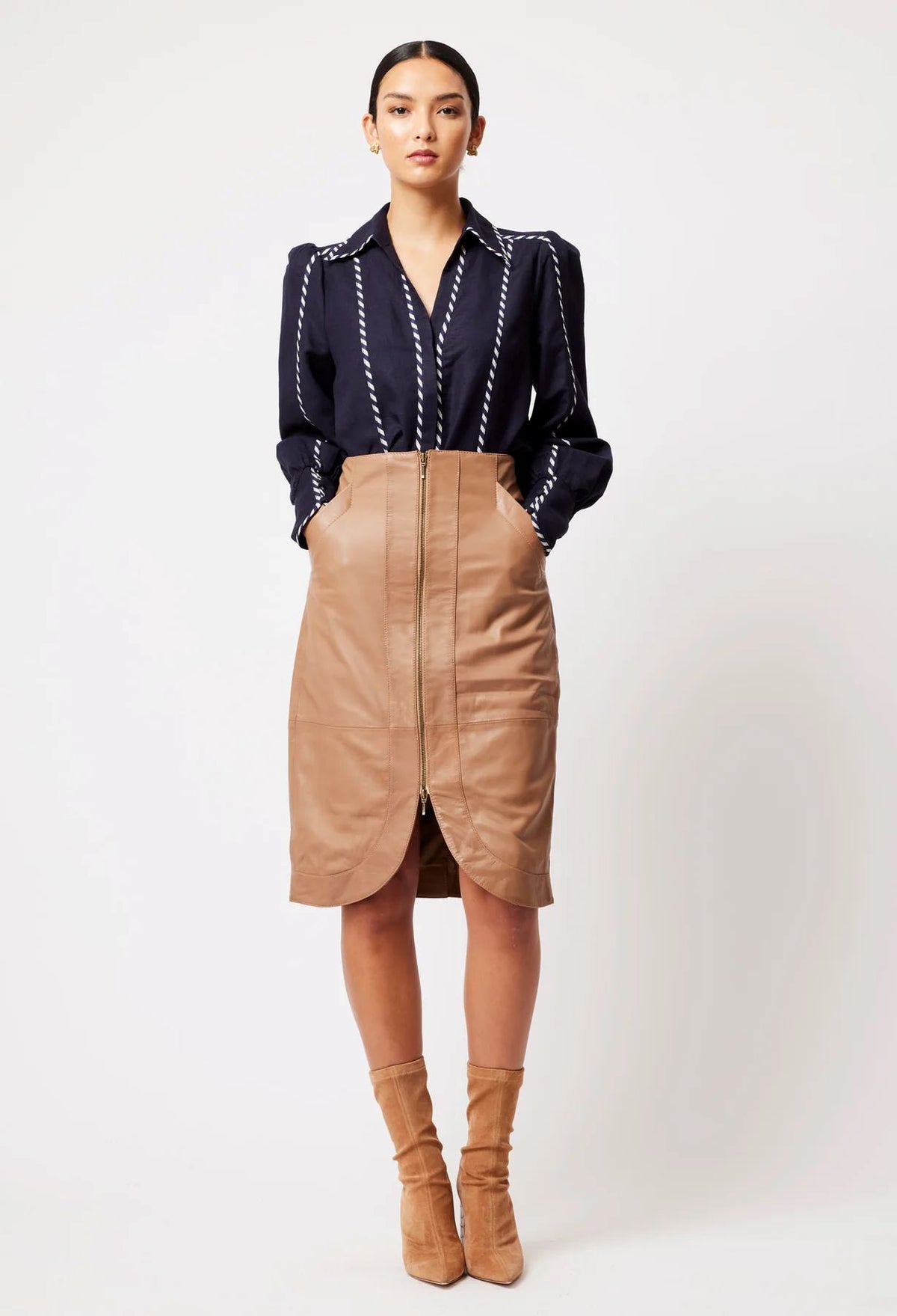 ONCE WAS Pisces Linen Viscose Shirt - Ink Shirts &amp; Blouses - Zabecca Living