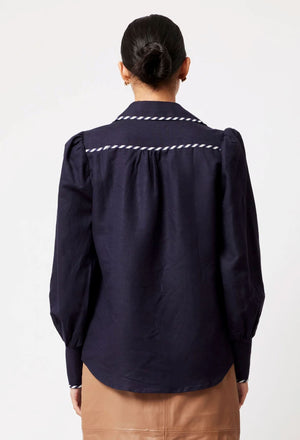 ONCE WAS Pisces Linen Viscose Shirt - Ink Shirts & Blouses - Zabecca Living
