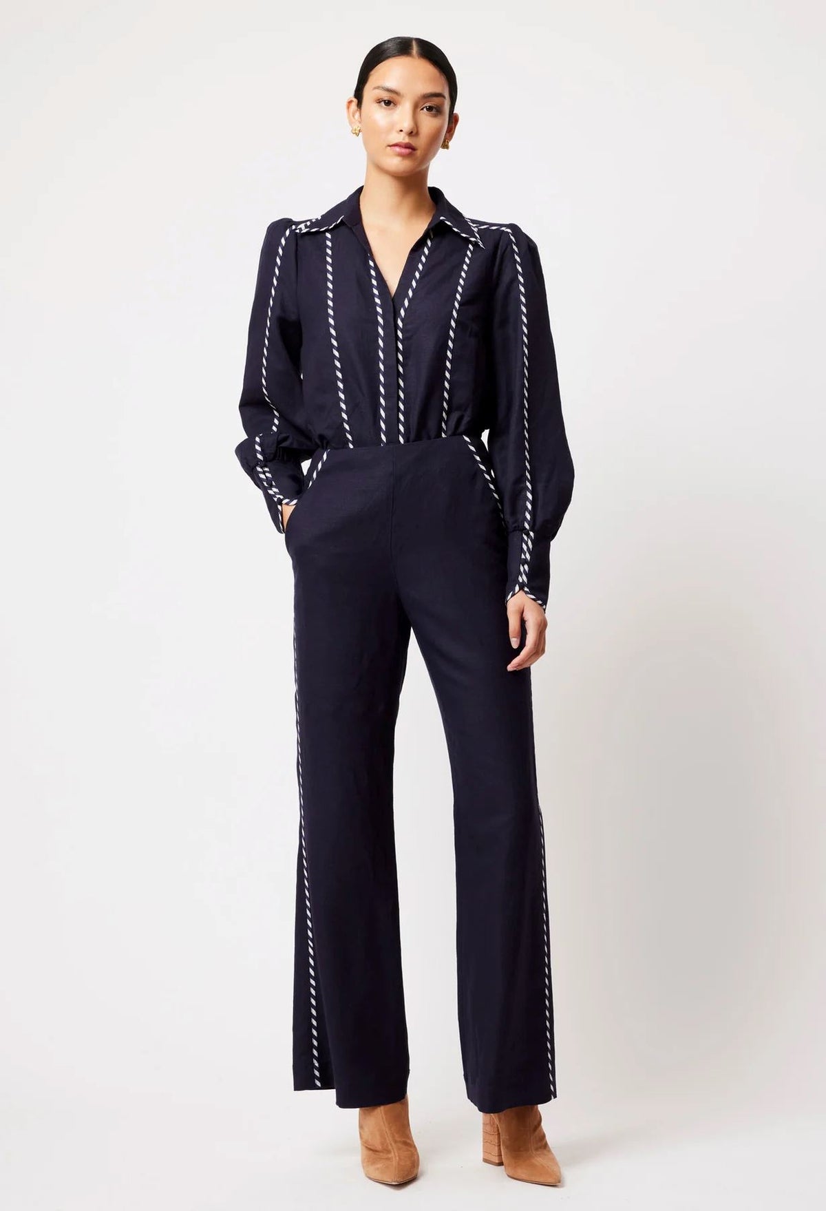 ONCE WAS Pisces Linen Viscose Shirt - Ink Shirts &amp; Blouses - Zabecca Living