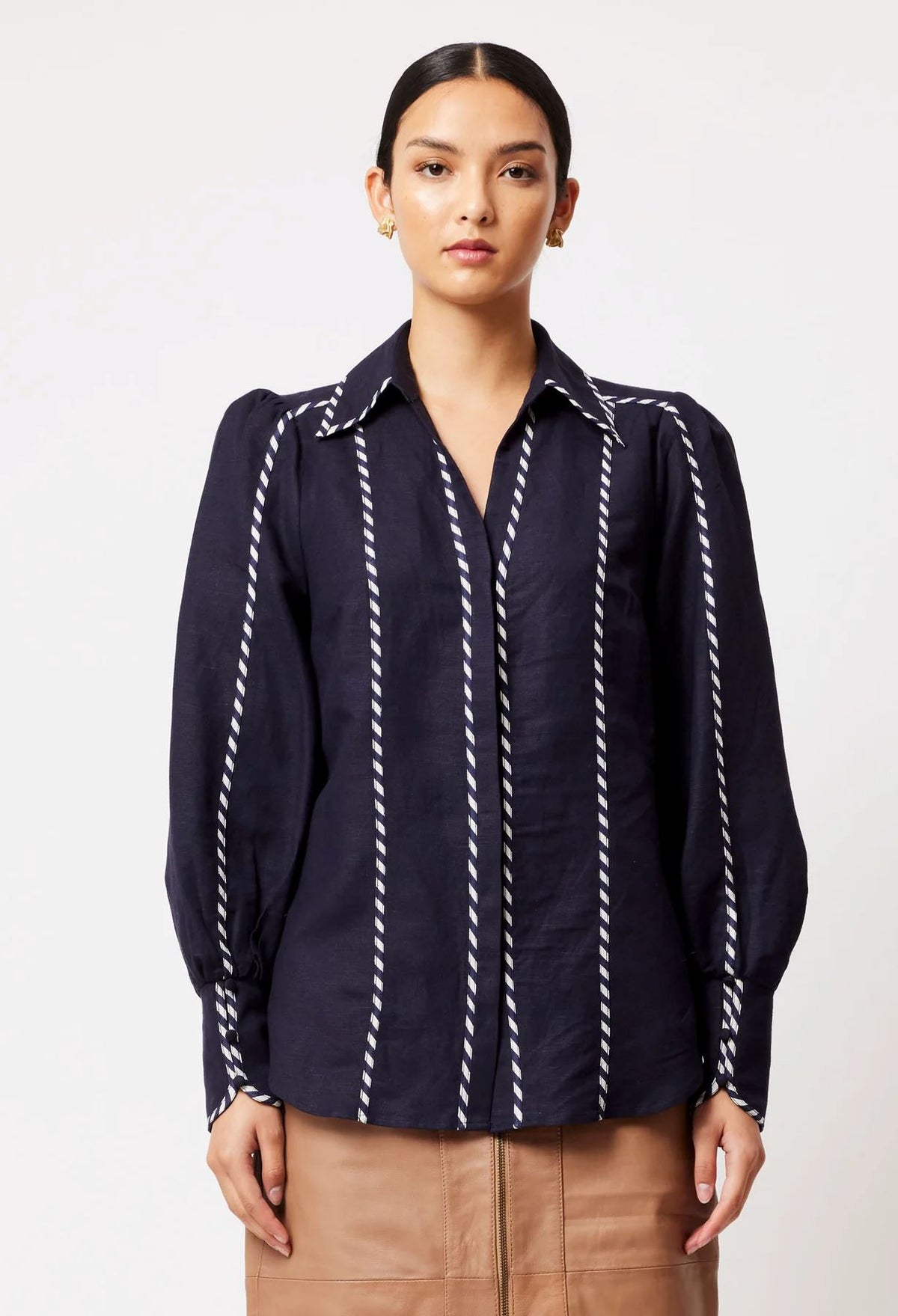 ONCE WAS Pisces Linen Viscose Shirt - Ink Shirts &amp; Blouses - Zabecca Living