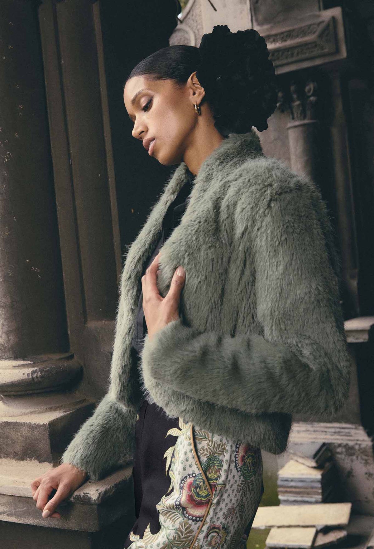 ONCE WAS Reina Faux Fur Jacket - Jade Mist Jacket - Zabecca Living