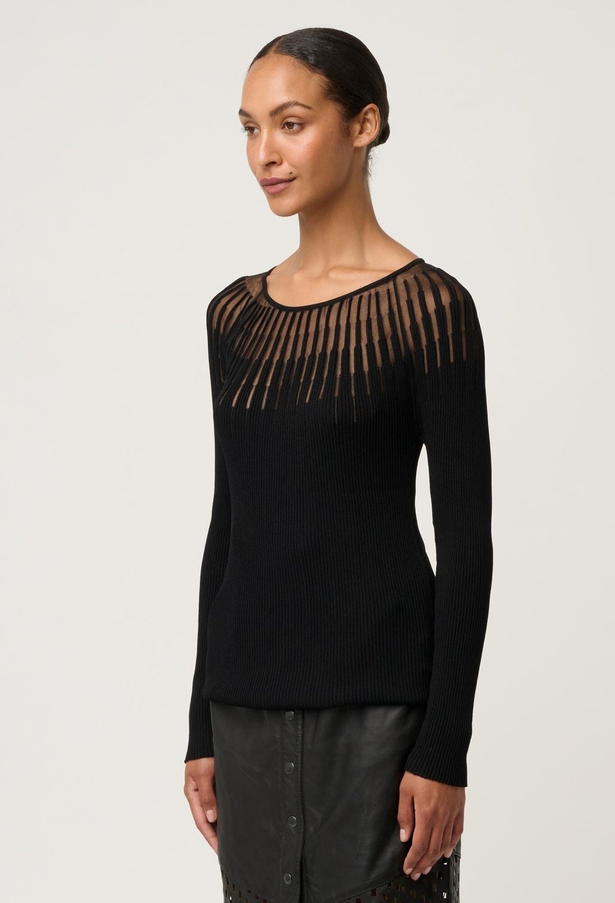 ONCE WAS Rhiannon Viscose Nylon Sheer Knit Top - Black Jumpers + Knitwear - Zabecca Living