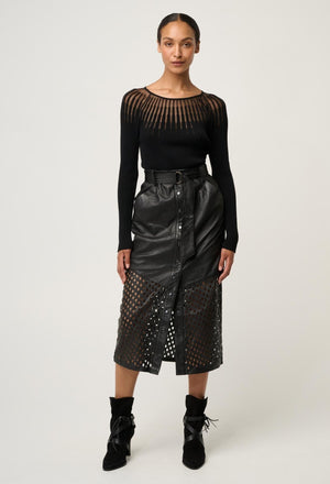 ONCE WAS Rhiannon Viscose Nylon Sheer Knit Top - Black Jumpers + Knitwear - Zabecca Living