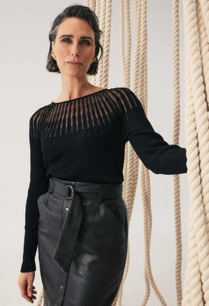 ONCE WAS Rhiannon Viscose Nylon Sheer Knit Top - Black Jumpers + Knitwear - Zabecca Living