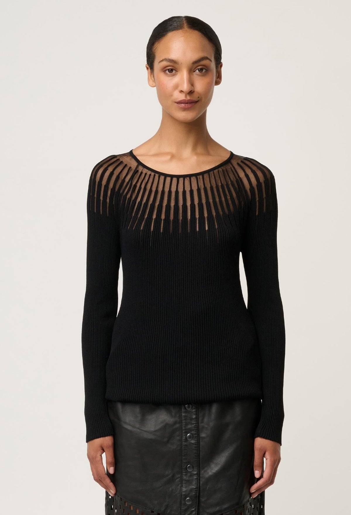 ONCE WAS Rhiannon Viscose Nylon Sheer Knit Top - Black Jumpers + Knitwear - Zabecca Living