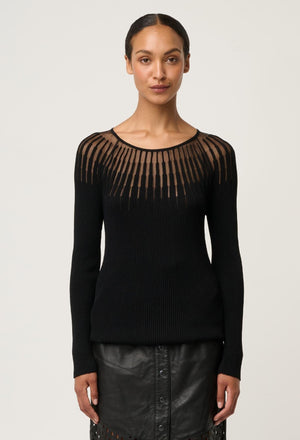 ONCE WAS Rhiannon Viscose Nylon Sheer Knit Top - Black Jumpers + Knitwear - Zabecca Living