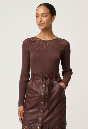 ONCE WAS Rhiannon Viscose Nylon Sheer Knit Top - Mocha Jumpers + Knitwear - Zabecca Living