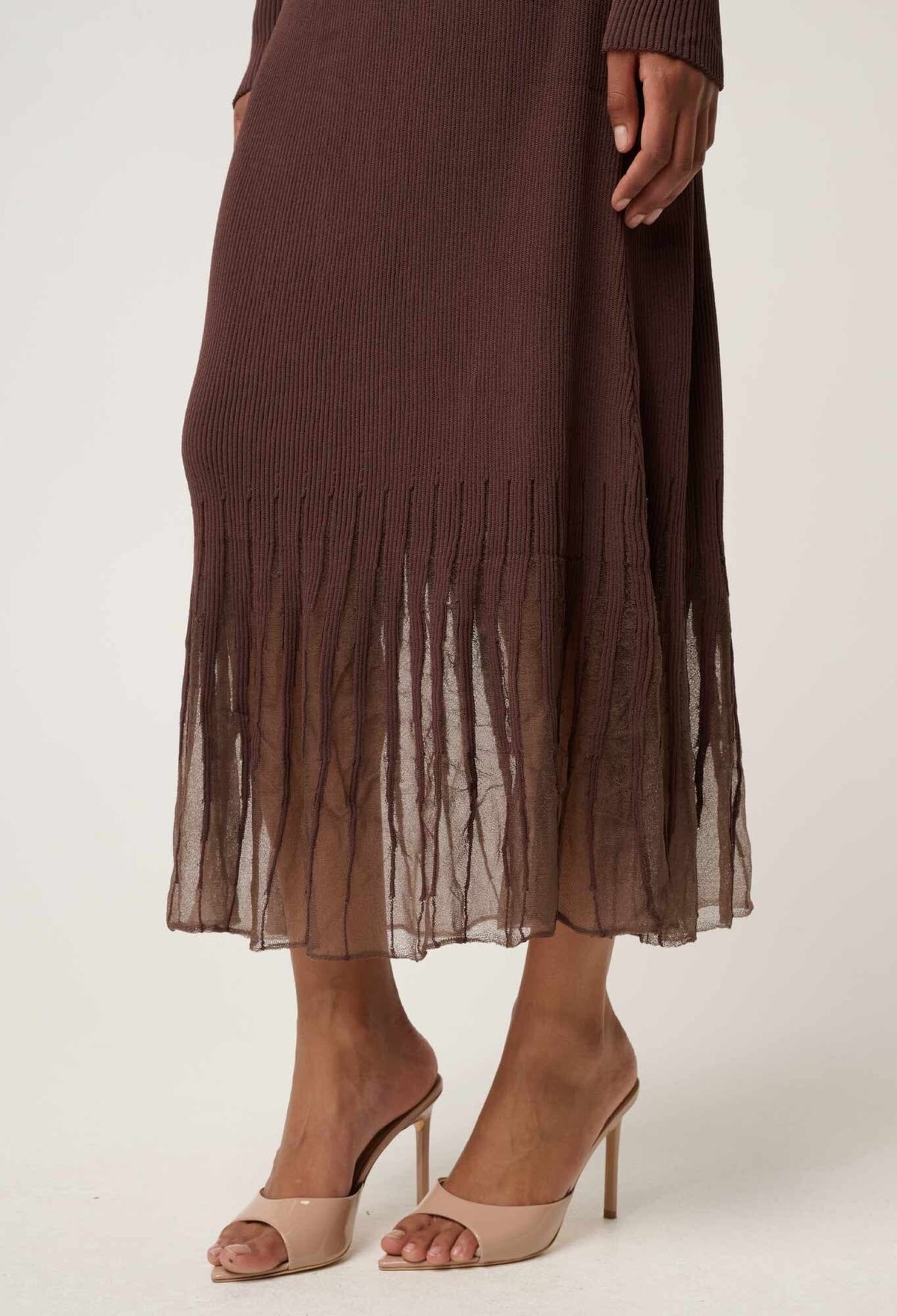 ONCE WAS Rhiannon Viscose Nylon Sheer Neckline Knit Dress - Mocha DRESS - Zabecca Living
