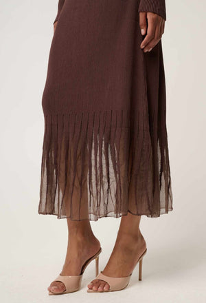 ONCE WAS Rhiannon Viscose Nylon Sheer Neckline Knit Dress - Mocha DRESS - Zabecca Living