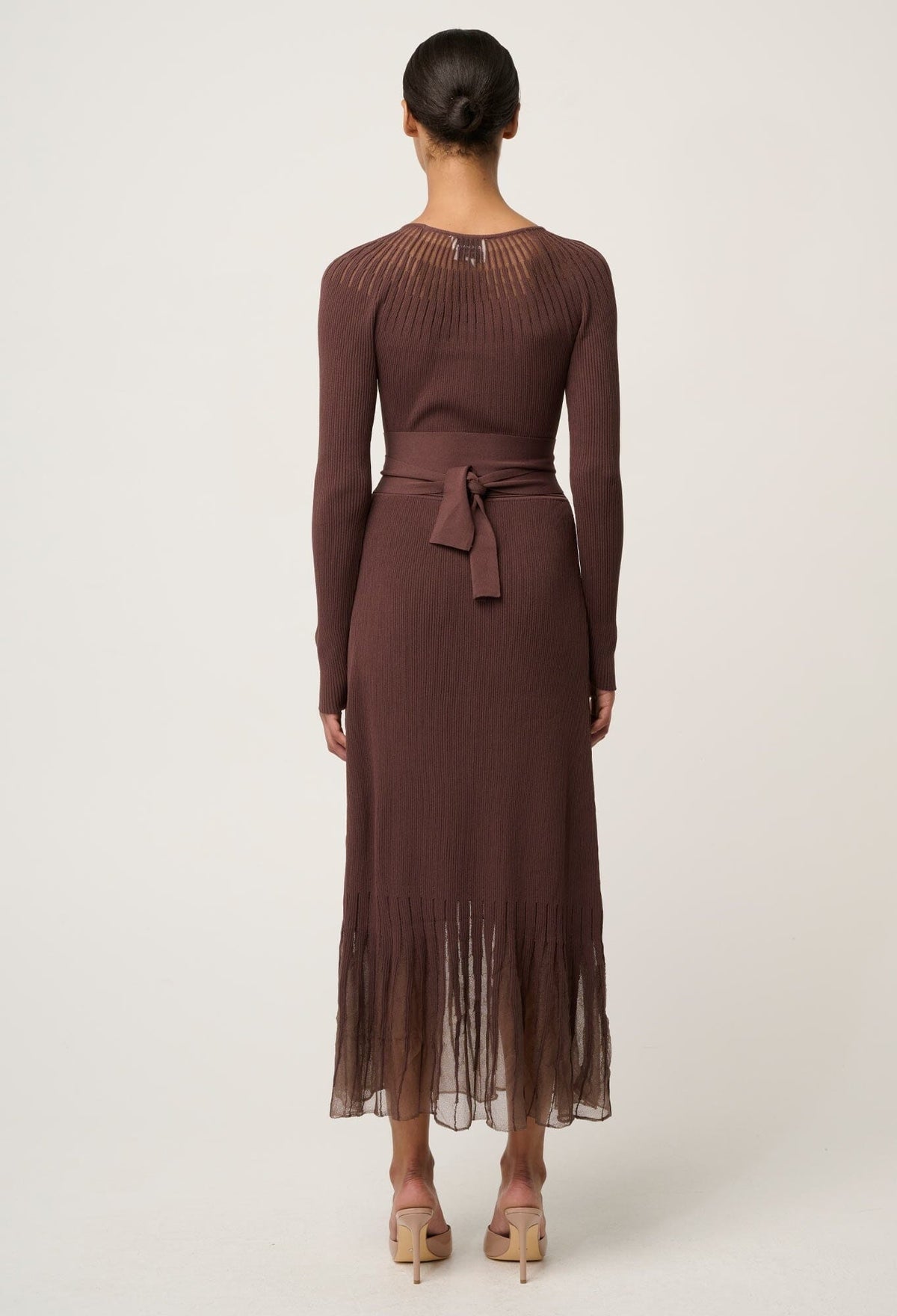 ONCE WAS Rhiannon Viscose Nylon Sheer Neckline Knit Dress - Mocha DRESS - Zabecca Living