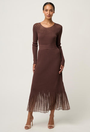ONCE WAS Rhiannon Viscose Nylon Sheer Neckline Knit Dress - Mocha DRESS - Zabecca Living