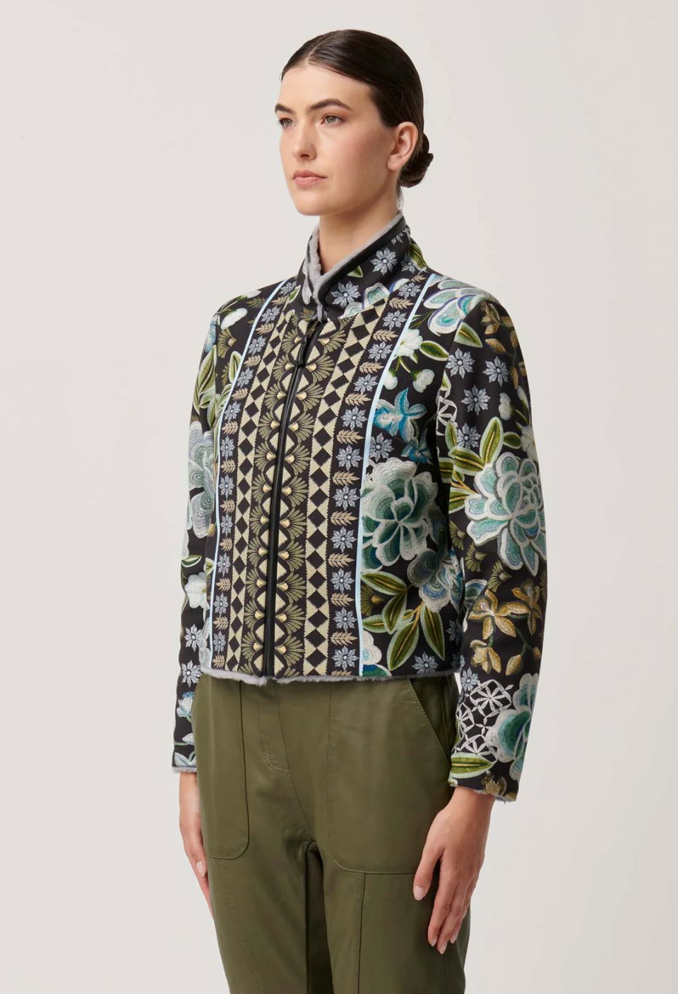 ONCE WAS Rylie Reversible Print &amp; Faux Fur Jacket - Dahlia fields Jacket - Zabecca Living