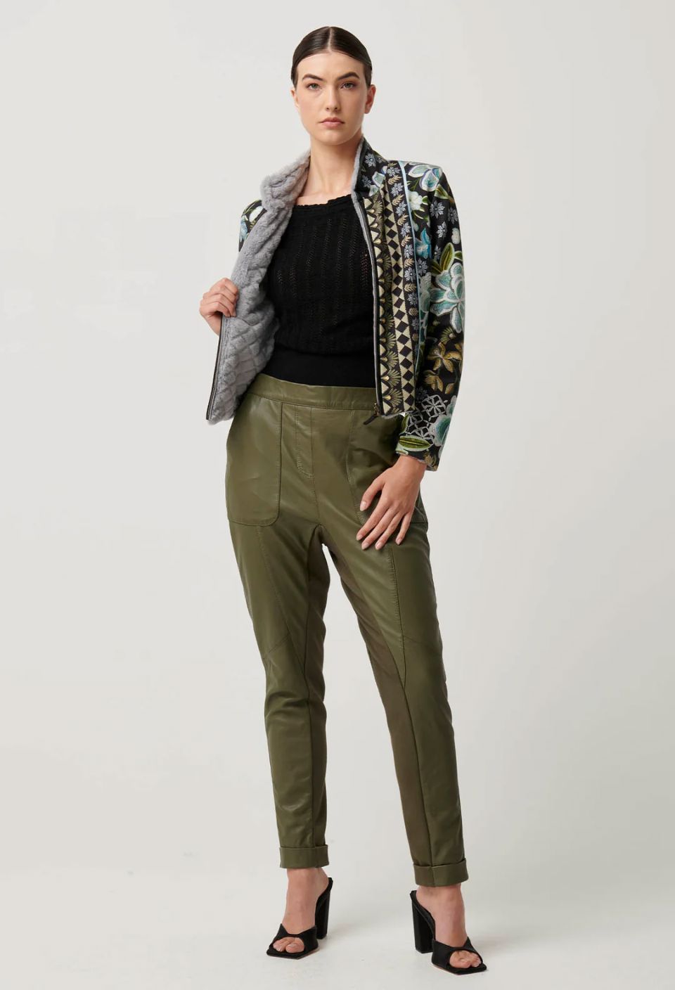 ONCE WAS Rylie Reversible Print &amp; Faux Fur Jacket - Dahlia fields Jacket - Zabecca Living