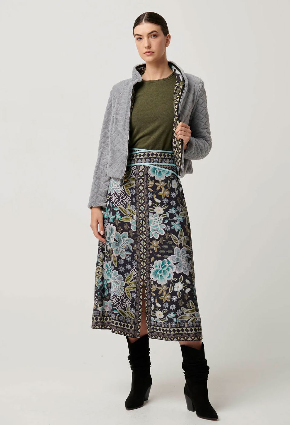 ONCE WAS Rylie Reversible Print &amp; Faux Fur Jacket - Dahlia fields Jacket - Zabecca Living