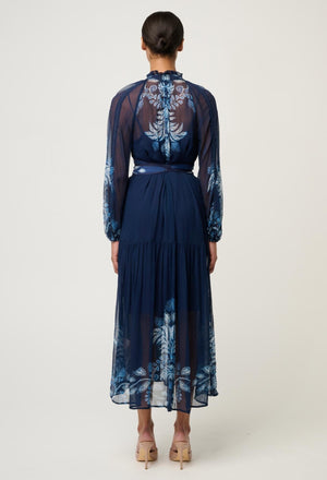 ONCE WAS Sloane Viscose Chiffon Print Midi Dress - Moonlit Batik Dress - Zabecca Living