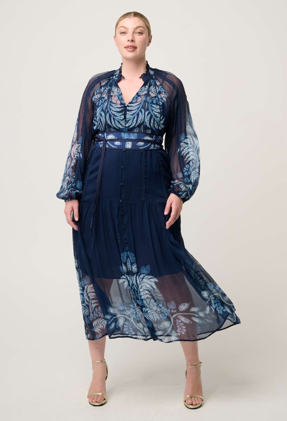 ONCE WAS Sloane Viscose Chiffon Print Midi Dress - Moonlit Batik Dress - Zabecca Living