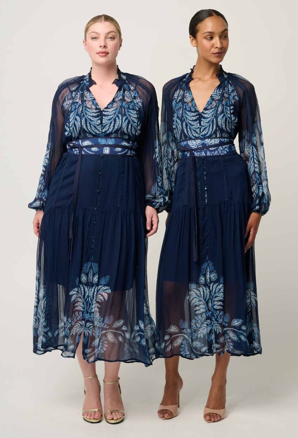 ONCE WAS Sloane Viscose Chiffon Print Midi Dress - Moonlit Batik Dress - Zabecca Living
