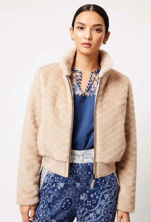 ONCE WAS Stella Faux Fur Bomber - Fawn Jacket - Zabecca Living