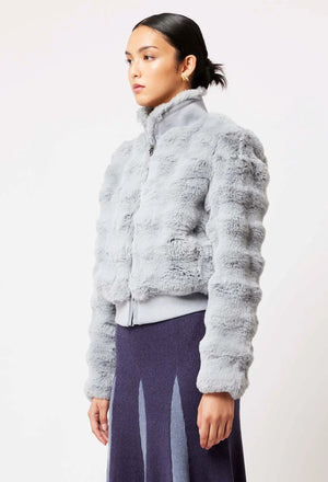 ONCE WAS Stella Faux Fur Bomber - Ice Blue Jacket - Zabecca Living