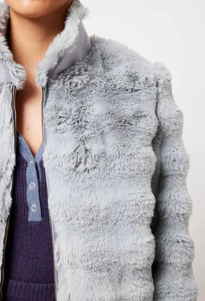 ONCE WAS Stella Faux Fur Bomber - Ice Blue Jacket - Zabecca Living