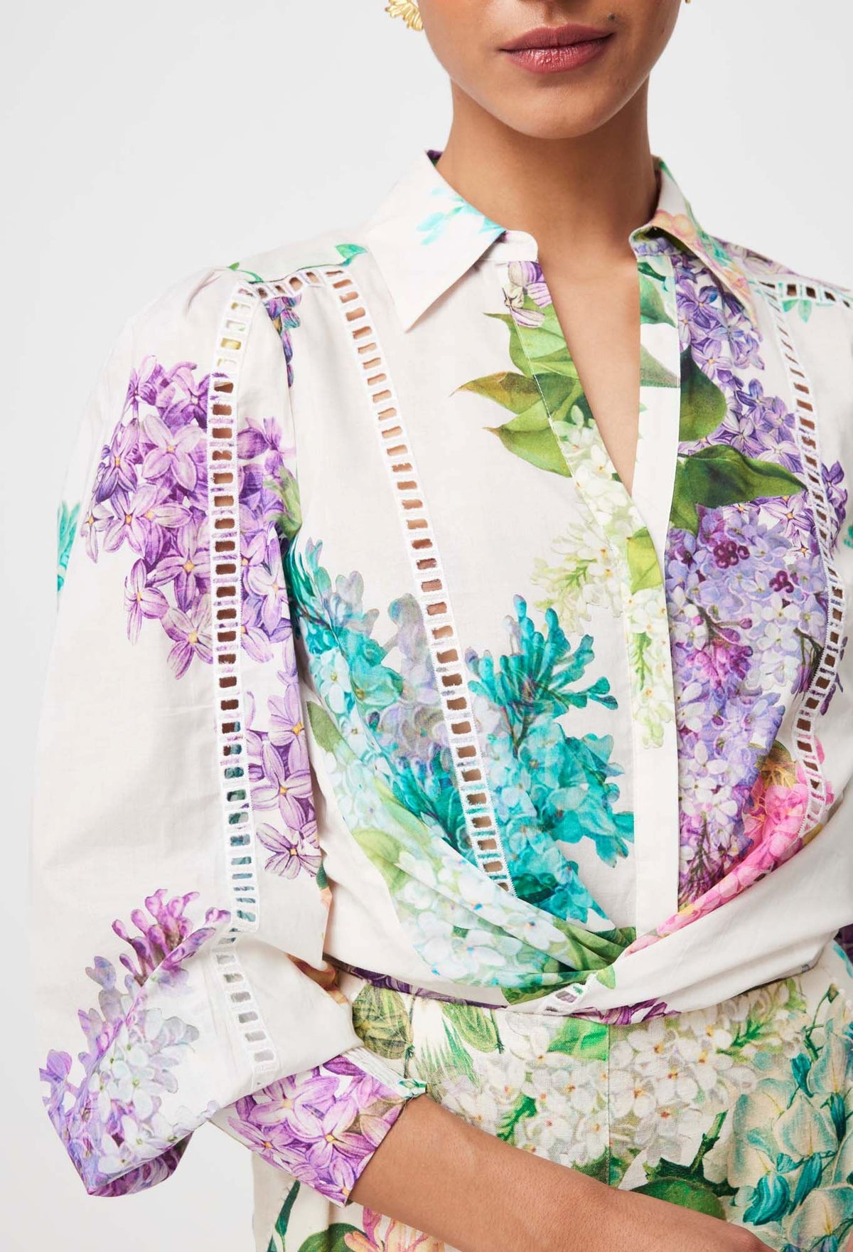 ONCE WAS Swanson Embroidered Cotton Voile Shirt - Wisteria Alba Shirts &amp; Blouses - Zabecca Living