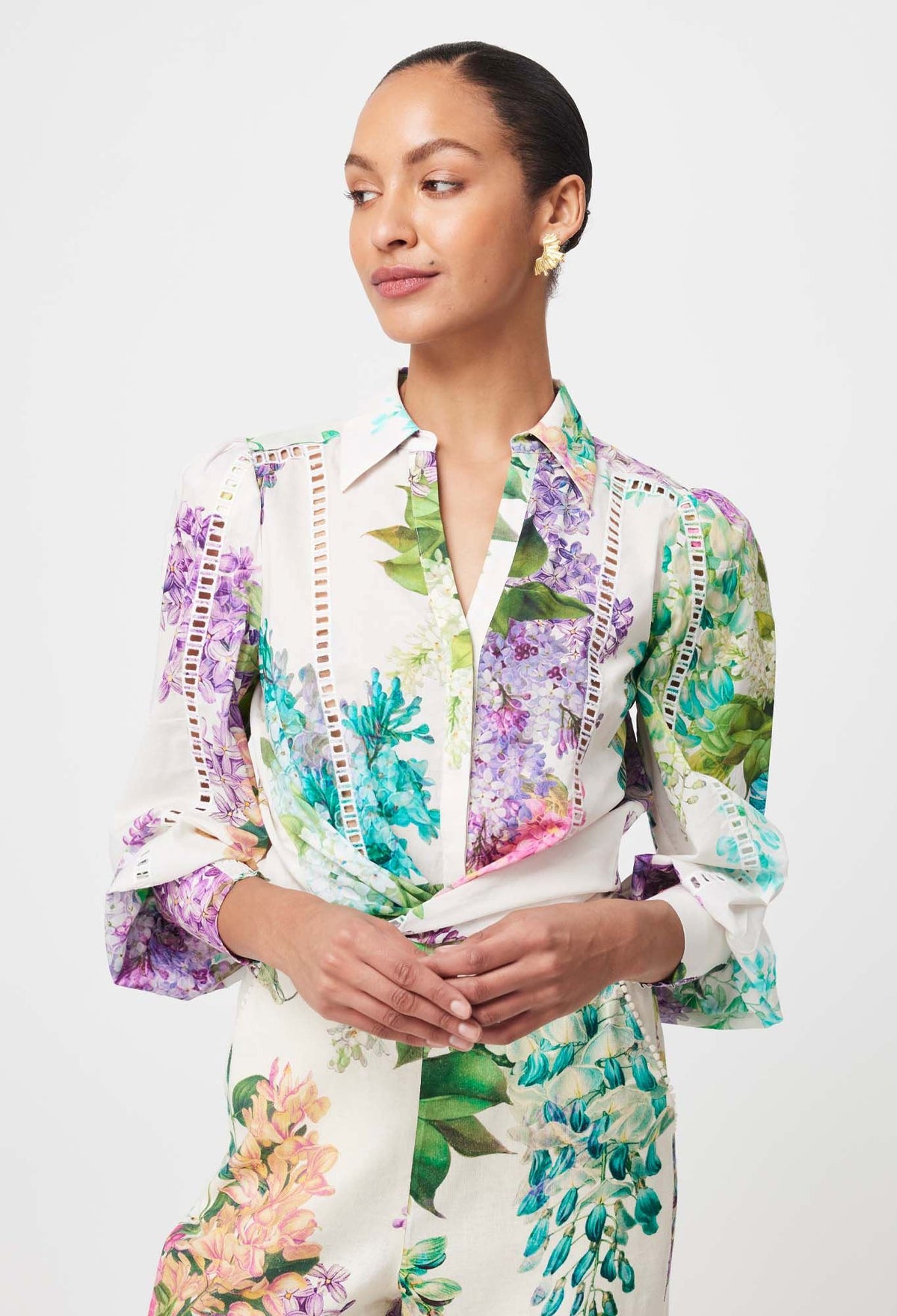 ONCE WAS Swanson Embroidered Cotton Voile Shirt - Wisteria Alba Shirts &amp; Blouses - Zabecca Living