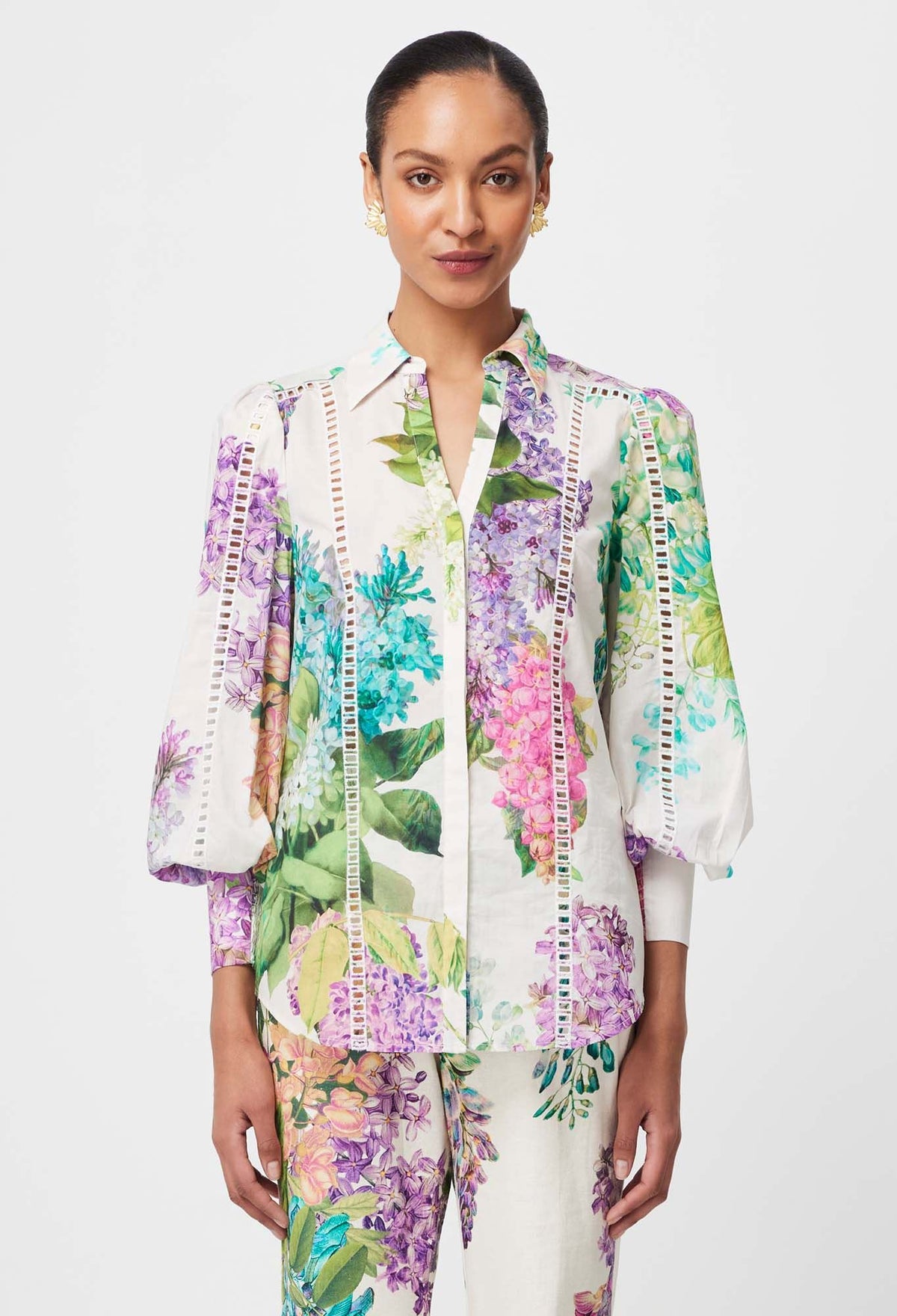 ONCE WAS Swanson Embroidered Cotton Voile Shirt - Wisteria Alba Shirts &amp; Blouses - Zabecca Living