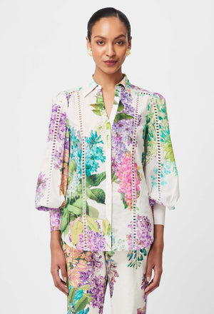 ONCE WAS Swanson Embroidered Cotton Voile Shirt - Wisteria Alba Shirts & Blouses - Zabecca Living