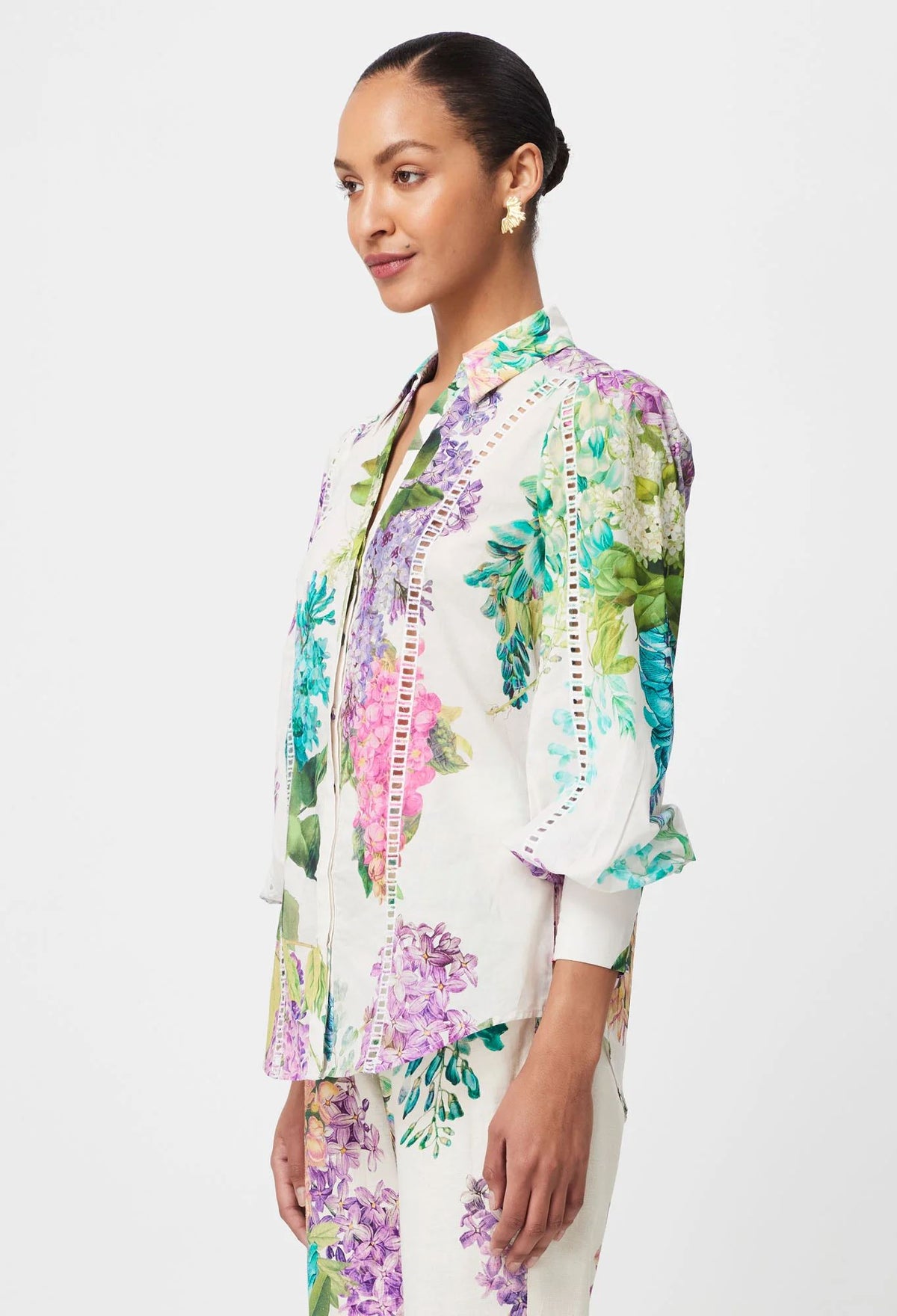 ONCE WAS Swanson Embroidered Cotton Voile Shirt - Wisteria Alba Shirts &amp; Blouses - Zabecca Living
